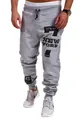 Detail van grijze herenjoggingbroek met New York-letters en elastische tailleband - Lichtgrijs