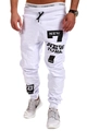 Close-up of white sweatpants featuring bold black NEW YORK lettering and drawstring waist - M / White