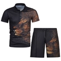 Detail des 3D-Löwenkopfdrucks auf dem Sommer-Poloshirt und den Shorts für Herren - XS / Oberteil Und Unterteil / Oranger Splash Löwe (ZT187-ZK87-5)