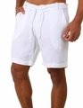 Détail du short pour homme en coton et lin blanc avec taille à cordon et texture d'ourlet - S / Blanc