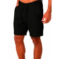 Short décontracté en coton et lin pour hommes avec cordon de serrage et ourlet roulé - S / Noir