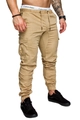 Close-up of khaki cargo pants featuring drawstring elastic waist and side flap pockets - S / Khaki