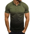 Detail of army green to black gradient polo shirt showing pique mesh fabric texture - M / Army Green Gradient