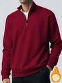 Detail of burgundy men fleece sweatshirt featuring half-zip collar and warm lining - S / Tops / Burgundy