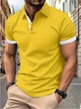 Close-up of a men's yellow polo shirt showing button placket and white stitching details - S / G32P423