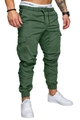 Detail of army green cargo pants featuring elastic drawstring waist and side flap pockets - S / Green