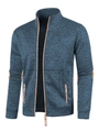 Detailed shot of knitted cardigan with brown suede elbow patches and zip pockets - S / Tops / Denim Blue