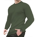 Sweat-shirt homme en maille gaufrée vert olive avec col rond et poignets côtelés ajustés - Vert Militaire