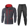 Tuta sportiva da uomo grigia con felpa con cappuccio e pantaloni con accenti rossi - Grigio scuro