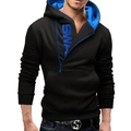 Herren Freizeit Kapuzenpullover mit seitlichem Reißverschluss und Kontrastfarben Details - M / Oberteile / Schwarz Blau