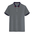 Men's dark grey short sleeve polo shirt with navy striped collar and white buttons - Dark Gray