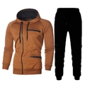 Survêtement deux pièces pour hommes avec sweat à capuche camel et pantalon de jogging noir - M / Camel