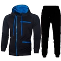 Survêtement homme noir avec zips bleus, ensemble sweat à capuche et pantalon sport - M / Noir