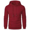 Men's burgundy waffle knit drawstring hoodie with athletic jacquard texture and ribbed cuffs - S / Burgundy