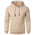 Men's jacquard waffle knit hoodie in beige with drawstring hood and casual style - S / Khaki