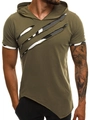 Dettaglio della maglietta con cappuccio verde oliva con strappi e fodera camouflage - Verde militare