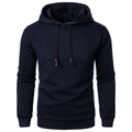 Men's navy blue jacquard hoodie with textured knit pattern and leather drawstring details - S / Navy Blue