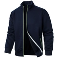 Navy blue men's stand-up collar jacket with neon green zipper details and quilted texture - S / Navy Blue