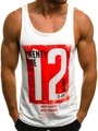 Men's white fitness tank top with red graphic print number 12 for gym and running - White