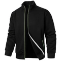 Men's black stand collar sweatshirt with neon green zipper trim and diamond texture jacket - S / Black