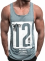 Men's slim fit gym tank top in light grey featuring athletic numbered graphic print - Light Gray