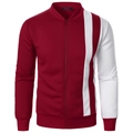 Men's color block zip-up sweatshirt jacket in dark red and white with ribbed cuffs - Burgundy