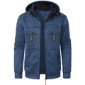 Chaqueta con capucha para hombre en punto azul jaspeado con detalles naranja y bolsillos - M / Azul marino