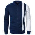 Giacca da uomo blu navy con zip e pannelli color-block verticali e bordi a coste - Taglia S / Top / Blu navy