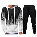 Detail of men's tracksuit set featuring gradient ink splash hoodie and black jogger pants - M / White and Black