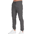 Men's slim fit dark grey cargo pants with side pockets and elastic drawstring waist - Dark Gray