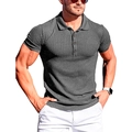 Polo homme gris foncé coupe ajustée en maille côtelée pour le sport et le fitness actif - Gris clair