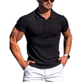 Herren Slim Fit Poloshirt aus schwarzem Rippstrick für Laufsport und Fitness-Training - S / Schwarz