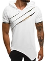 T-shirt con cappuccio da uomo bianca con strappi mimetici e orlo asimmetrico - Bianco