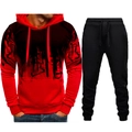 Detail of red and black gradient hoodie with ink splash print and black jogger set - M / Wine Red and Black