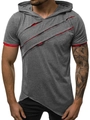 T-shirt da uomo con cappuccio stile street con strappi e inserti rossi a contrasto - Grigio scuro