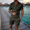 Detail showing dark green textured knit polo set with diamond geometric 3D pattern - XS / Dark Green (ZT187-ZK87-28)