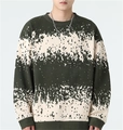 Detail of men's knitted sweater featuring pixelated camo pattern and ribbed neck collar - Army Green