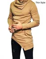 Herren Langarmshirt in Hellbraun mit Rollkragen und asymmetrischem Saum für Frühling - M / Khaki