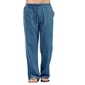Men's breathable linen cotton wide leg casual trousers in indigo blue with drawstring waist - S / Denim Blue