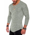 Dettaglio della maglia a maniche lunghe a coste grigie da uomo con orlo curvo alla moda - S / Verde