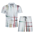 Detail of men's polo set showing breathable fabric texture and colorful geometric print - XS / Top And Bottom / Colorful Geometric Maze (ZT187-ZK87-27)