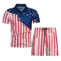 Detail of men's polo set with US flag print and lightweight quick-dry fabric texture - XS / Top And Bottom / Star-Spangled Banner Print (ZT187-ZK87-26)
