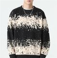 Macro detail of men's crewneck sweater featuring pixelated noise pattern and ribbed texture - M / Black