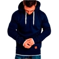 Sweat à capuche bleu marine pour homme avec cordons blancs et ourlet superposé - M / Bleu marine