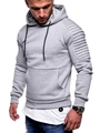 Detail van geribbelde schouderpanelen en zwarte trekkoorden op grijze herenhoodie - M / Lichtgrijs