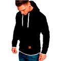 Sweat à capuche noir pour homme avec cordons blancs et étiquette orange sur fond blanc - M / Noir