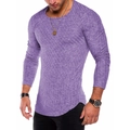 Men's slim fit purple ribbed long sleeve T-shirt with stylish curved hem and crew neck - S / Tops / Purple