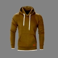 Detailed close-up of olive green hoodie with white drawstrings and layered hem design - Army Green