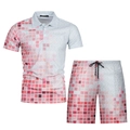 Close-up of men's polo set with red gradient 3D geometric print and drawstring waist - XS / Top And Bottom / Red and White Gradient Geometric (ZT187-ZK87-17)
