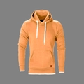Détail du sweat à capuche moutarde pour homme avec ourlet blanc et patch en cuir - M / Kaki